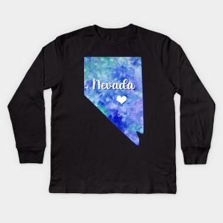 Nevada state map USA heart watercolor blue watercolour Kids Long Sleeve T-Shirt